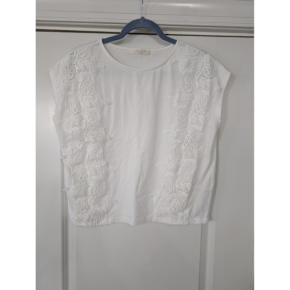 chocol raffine robe Off White Lace Trim Cap Sleeve‎ T Shirt Top Womens small*